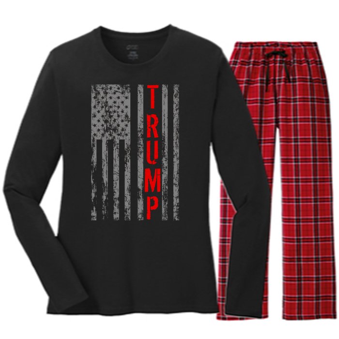 Donald Trump Vintage USA Flag Women's Long Sleeve Flannel Pajama Set 