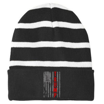 Donald Trump Vintage USA Flag Striped Beanie with Solid Band