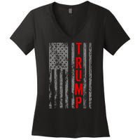 Donald Trump Vintage USA Flag Women's V-Neck T-Shirt