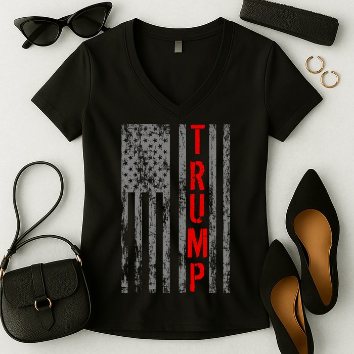 Donald Trump Vintage USA Flag Women's V-Neck T-Shirt
