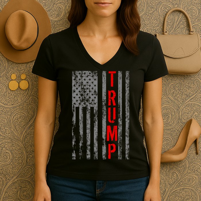 Donald Trump Vintage USA Flag Women's V-Neck T-Shirt