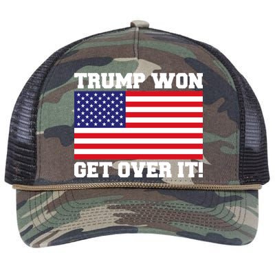 Donald Trump Won Get Over It! USA Flag 45th President Retro Rope Trucker Hat Cap