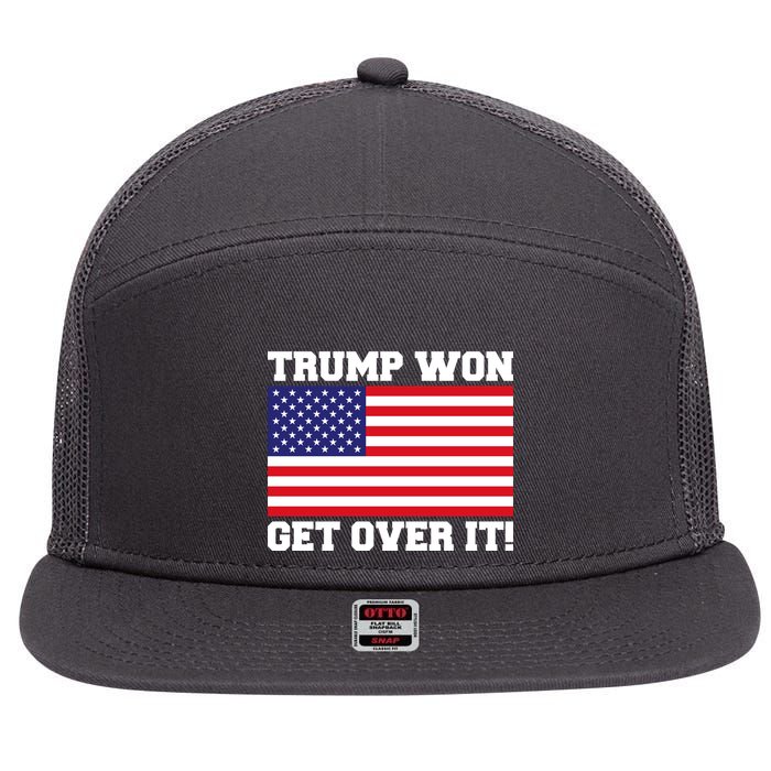 Donald Trump Won Get Over It! USA Flag 45th President 7 Panel Mesh Trucker Snapback Hat