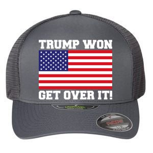 Donald Trump Won Get Over It! USA Flag 45th President Flexfit Unipanel Trucker Cap