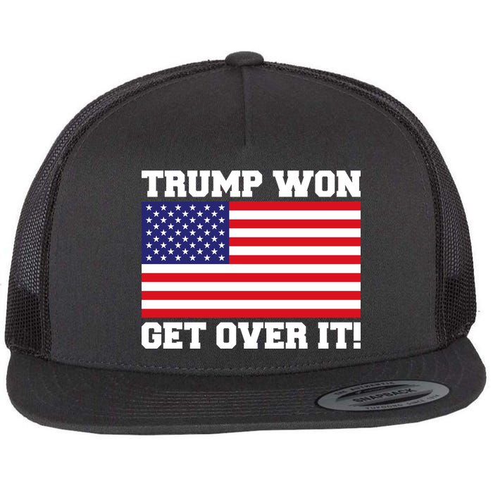 Donald Trump Won Get Over It! USA Flag 45th President Flat Bill Trucker Hat