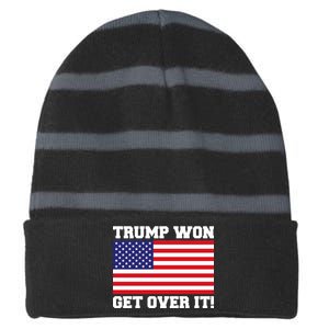 Donald Trump Won Get Over It! USA Flag 45th President Striped Beanie with Solid Band