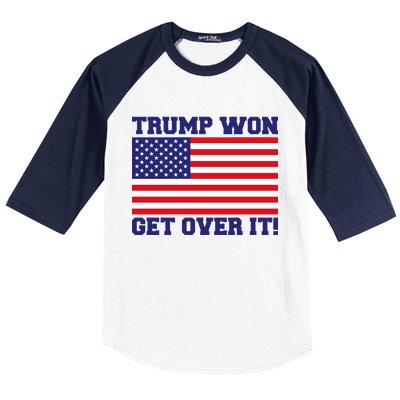 Donald Trump Won Get Over It! USA Flag 45th President Baseball Sleeve Shirt