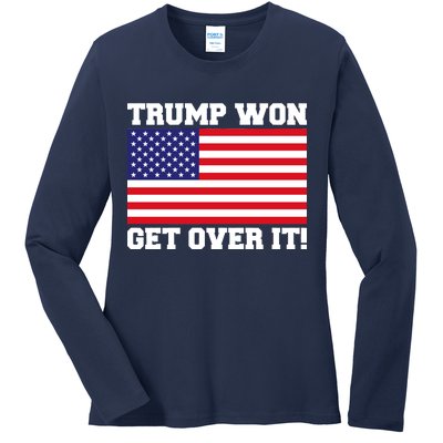 Donald Trump Won Get Over It! USA Flag 45th President Ladies Long Sleeve Shirt