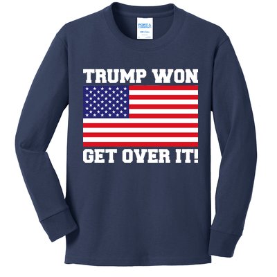 Donald Trump Won Get Over It! USA Flag 45th President Kids Long Sleeve Shirt