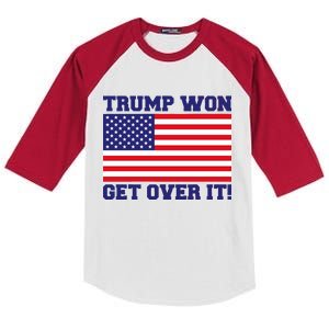 Donald Trump Won Get Over It! USA Flag 45th President Kids Colorblock Raglan Jersey