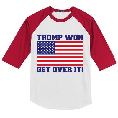 Donald Trump Won Get Over It! USA Flag 45th President Kids Colorblock Raglan Jersey