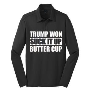 Donald Trump Won Suck It Up Butter Cup President Silk Touch Performance Long Sleeve Polo