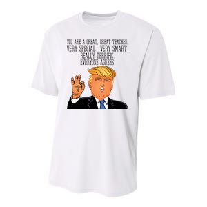 Donald Trump Your A Great Teacher Youth Performance Sprint T-Shirt