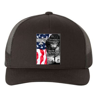 Don't Be Afraid Just Have Faith Mark 5:36 Jesus American Flag Yupoong Adult 5-Panel Trucker Hat