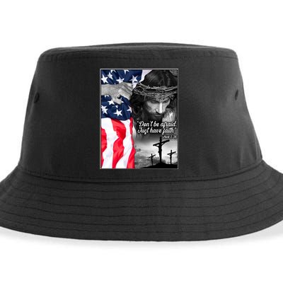 Don't Be Afraid Just Have Faith Mark 5:36 Jesus American Flag Sustainable Bucket Hat