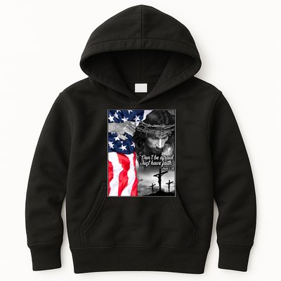 Don't Be Afraid Just Have Faith Mark 5:36 Jesus American Flag Kids Hoodie