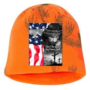 Don't Be Afraid Just Have Faith Mark 5:36 Jesus American Flag Kati - Camo Knit Beanie