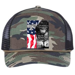 Don't Be Afraid Just Have Faith Mark 5:36 Jesus American Flag Retro Rope Trucker Hat Cap