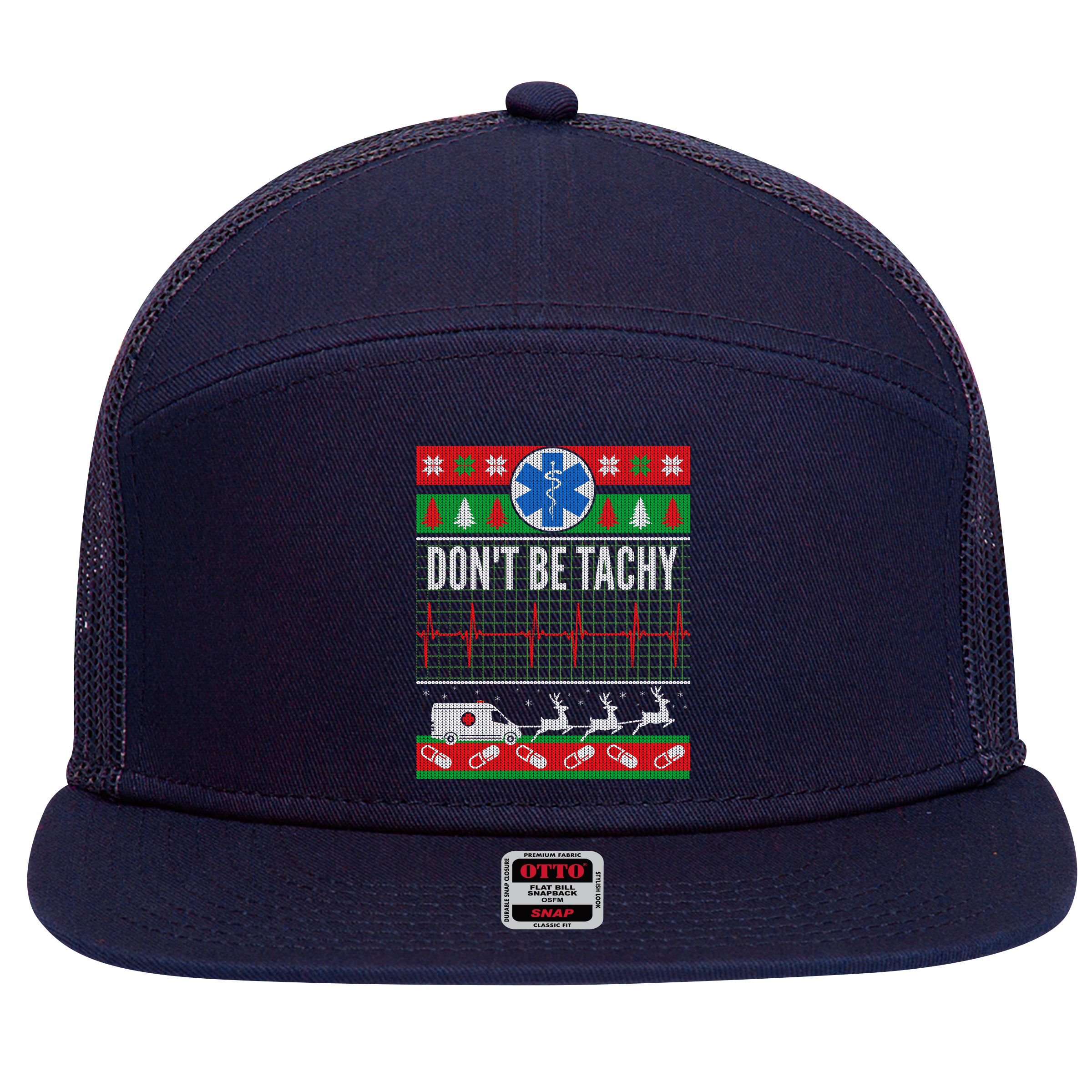 Don't Be Tachy EMT Ugly Christmas 7 Panel Mesh Trucker Snapback Hat