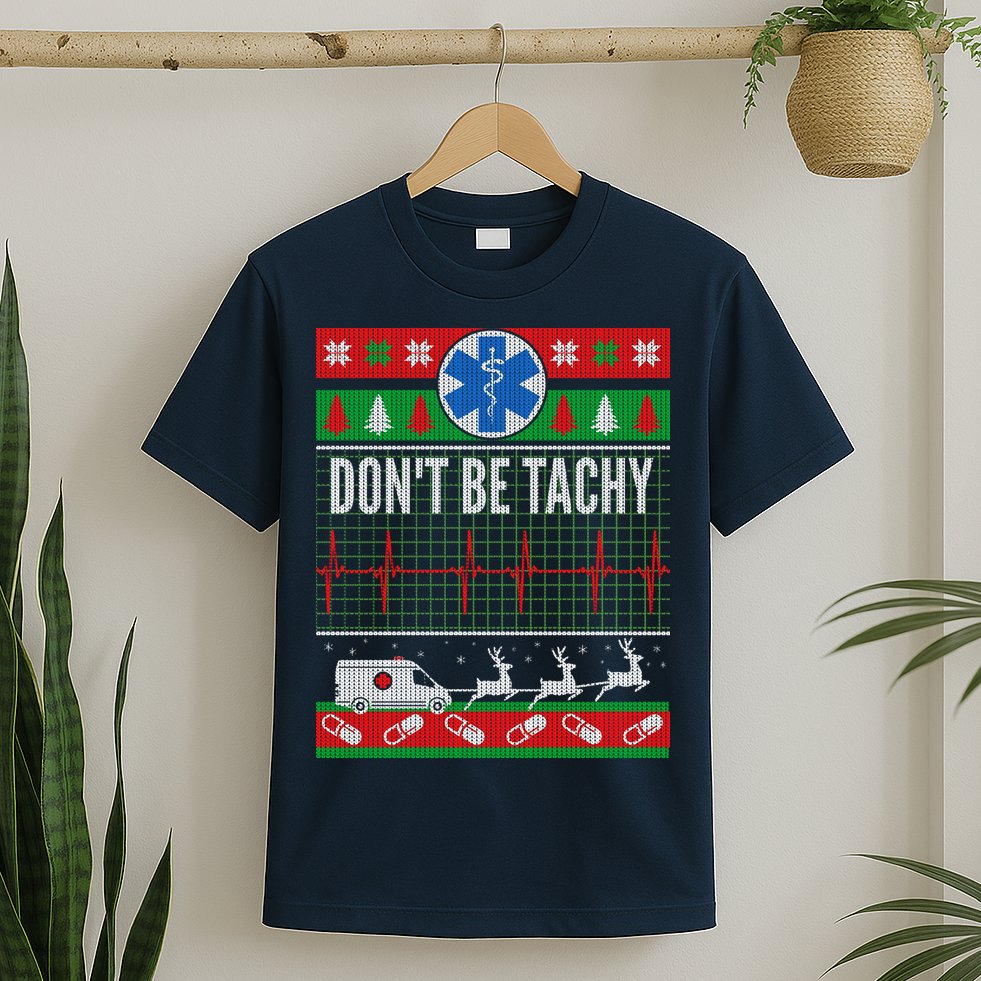 Don't Be Tachy EMT Ugly Christmas T-Shirt