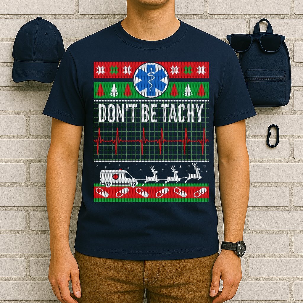Don't Be Tachy EMT Ugly Christmas T-Shirt