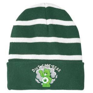 Don't Care Smoking Bear Striped Beanie with Solid Band