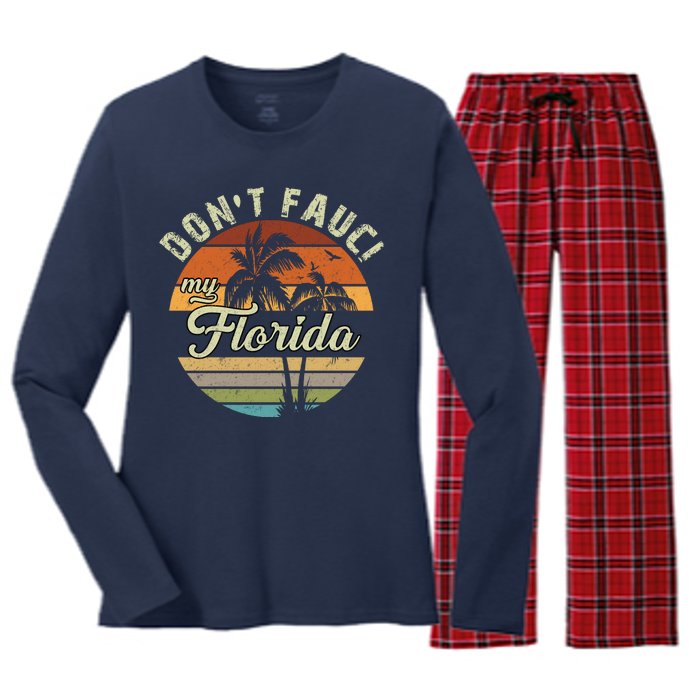 Don't Fauci My Florida Retro Palm Trees Women's Long Sleeve Flannel Pajama Set 