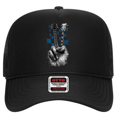 Don't Fret Peace Guitar Music High Crown Mesh Back Trucker Hat