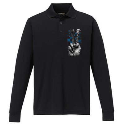 Don't Fret Peace Guitar Music Performance Long Sleeve Polo