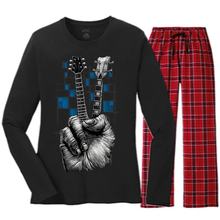 Don't Fret Peace Guitar Music Women's Long Sleeve Flannel Pajama Set 