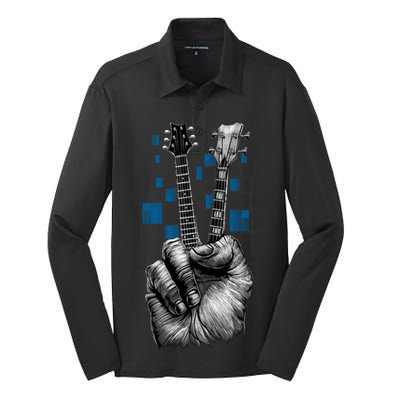 Don't Fret Peace Guitar Music Silk Touch Performance Long Sleeve Polo