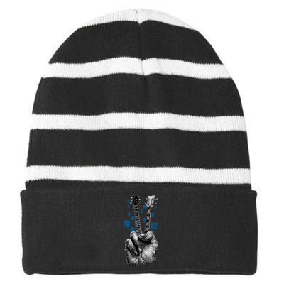 Don't Fret Peace Guitar Music Striped Beanie with Solid Band