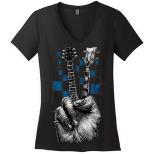 Don't Fret Peace Guitar Music Women's V-Neck T-Shirt