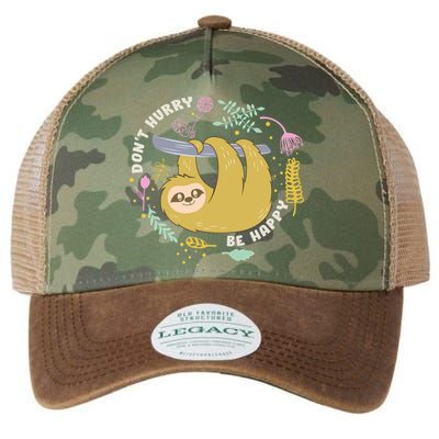 Don't Hurry Be Happy Funny Sloth Legacy Tie Dye Trucker Hat