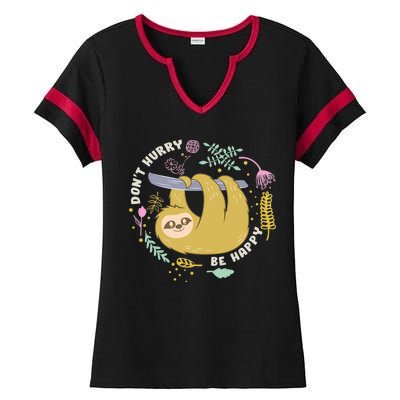 Don't Hurry Be Happy Funny Sloth Ladies Halftime Notch Neck Tee