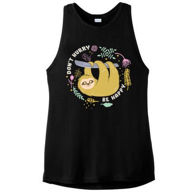 Don't Hurry Be Happy Funny Sloth Ladies PosiCharge Tri-Blend Wicking Tank