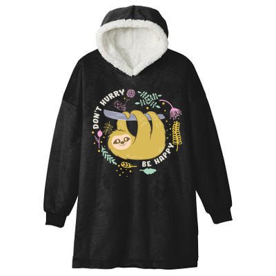 Don't Hurry Be Happy Funny Sloth Hooded Wearable Blanket