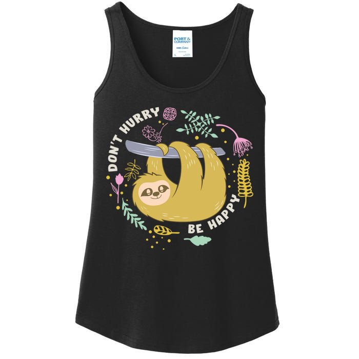 Don't Hurry Be Happy Funny Sloth Ladies Essential Tank