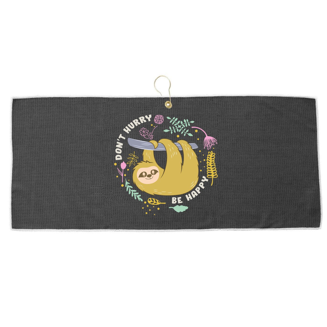 Don't Hurry Be Happy Funny Sloth Large Microfiber Waffle Golf Towel
