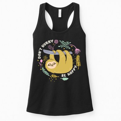Don't Hurry Be Happy Funny Sloth Womens Tank Top