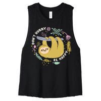 Don't Hurry Be Happy Funny Sloth Women's Racerback Cropped Tank