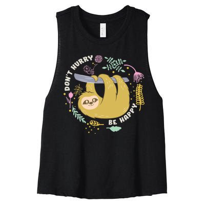 Don't Hurry Be Happy Funny Sloth Women's Racerback Cropped Tank