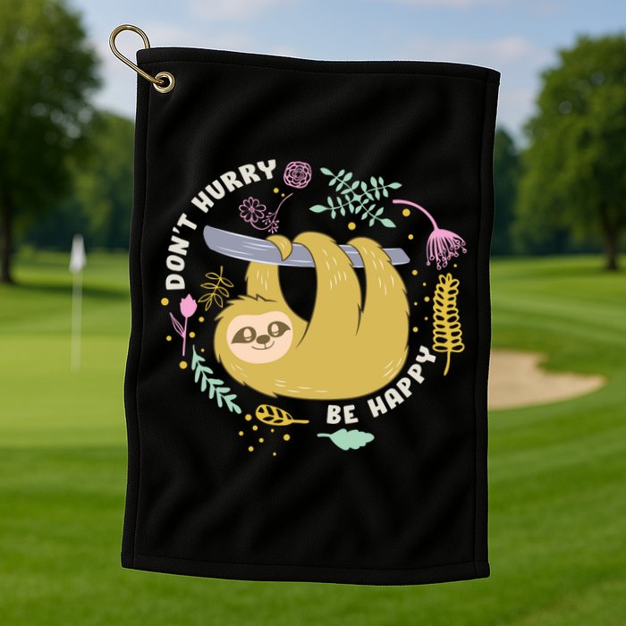Don't Hurry Be Happy Funny Sloth Golf Towel