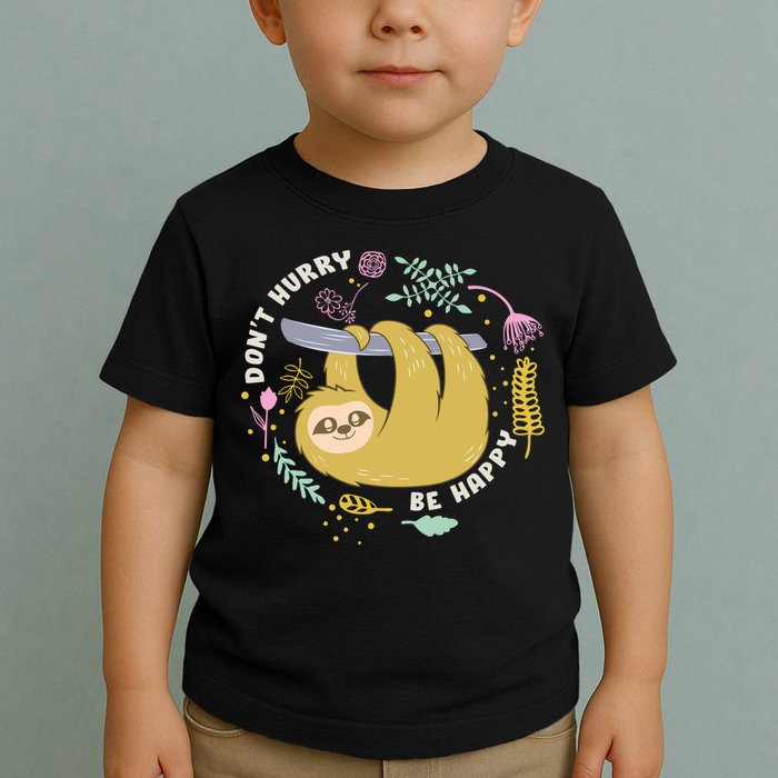 Don't Hurry Be Happy Funny Sloth Toddler T-Shirt