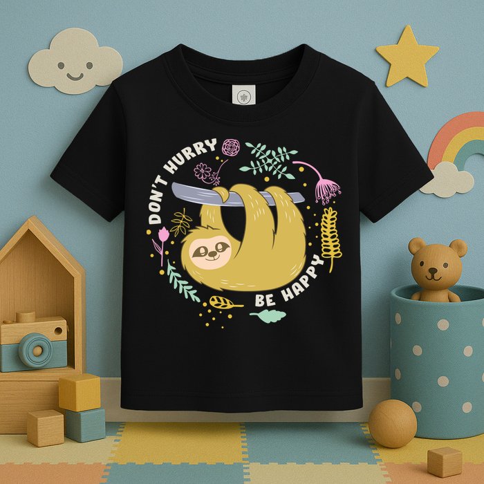 Don't Hurry Be Happy Funny Sloth Toddler T-Shirt