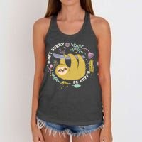 Don't Hurry Be Happy Funny Sloth Women's Knotted Racerback Tank