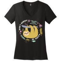 Don't Hurry Be Happy Funny Sloth Women's V-Neck T-Shirt