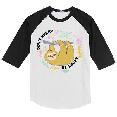 Don't Hurry Be Happy Funny Sloth Kids Colorblock Raglan Jersey
