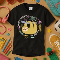 Don't Hurry Be Happy Funny Sloth Kids T-Shirt