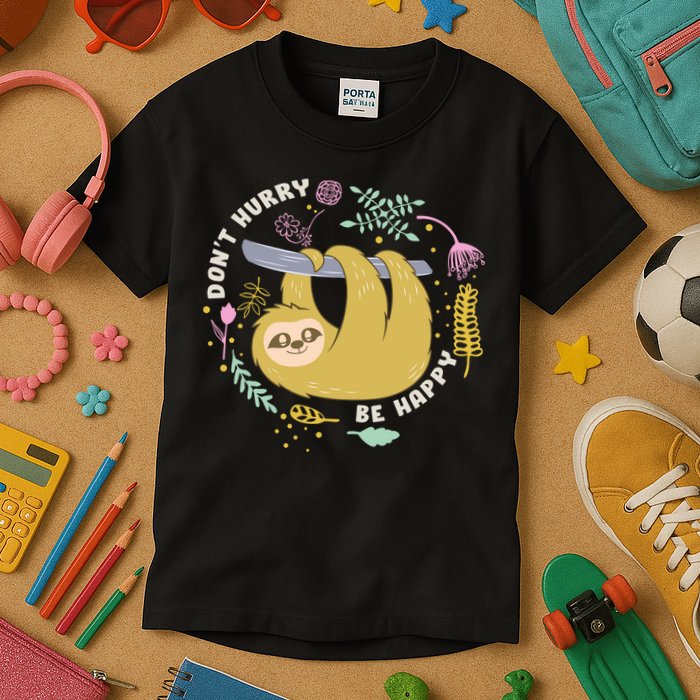 Don't Hurry Be Happy Funny Sloth Kids T-Shirt